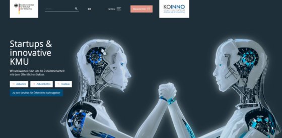 Der Bereich Startups & innovative KMU der KOINNO-Website bietet Wissenswertes rund um die Zusammenarbeit mit dem öffentlichen Sektor.